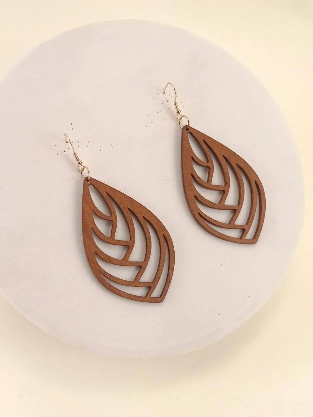 Cutout Leaf Drop Earrings in Warm Brown